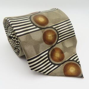 Bergamo Tie Silk Gray White Black " Wide 60" Long Geometric